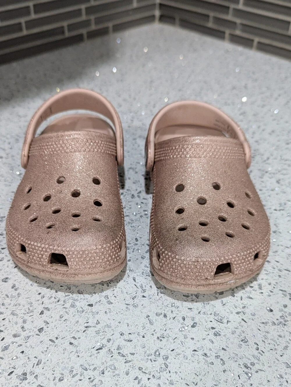 Crocs Kids Glitter Shiny Rose Gold Water Shoes Clogs Little Girls Size 10 10c